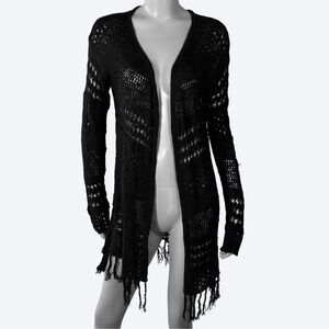 99 Jane Street Open Knit LS Western Prairie Cardigan Fringe L‎ Fairy Grunge